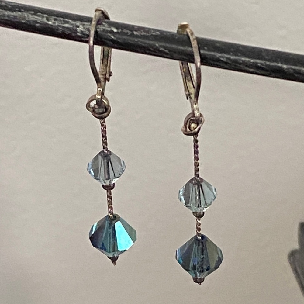 Swarovski Iridescent Dangle Aurora Borealis Faceted Crystals Earrings - Picture 4 of 14